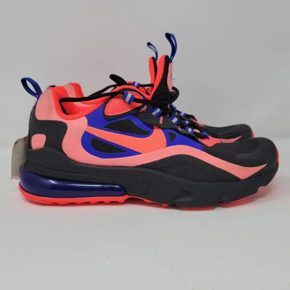 Nike Air Max 270 React‎ Athletic Shoes Black/Pink/Blue Size 4.5Y CT1579-001